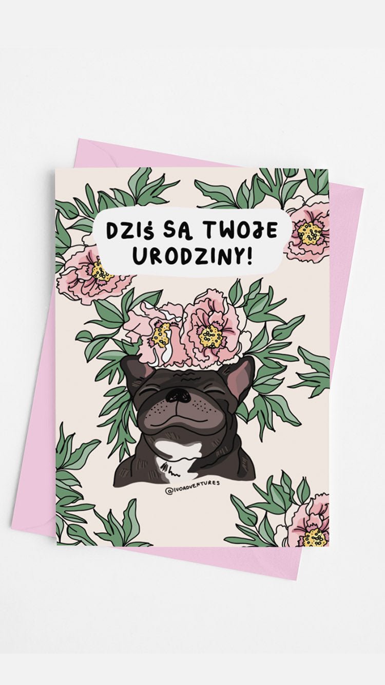 Card - Frenchie Flower - Your Birthday